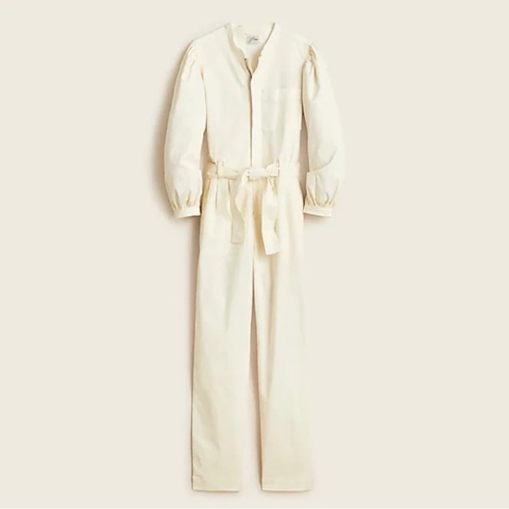 J.Crew Puff Sleeve Chino Jumpsuit in Ivory